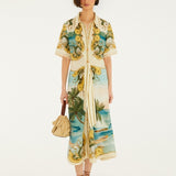 Farm Rio Off-White Royal Sea Collared Midi Dress