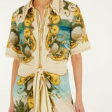 Farm Rio Off-White Royal Sea Collared Midi Dress