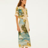 Farm Rio Off-White Royal Sea Collared Midi Dress