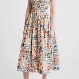 Moon River Postcard Print Cotton Midi Dress