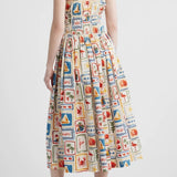Moon River Postcard Print Cotton Midi Dress