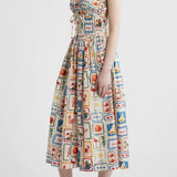 Moon River Postcard Print Cotton Midi Dress