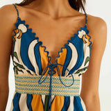 Farm Rio Multicolor Tropical Graphic Wavy Detail Maxi Dress