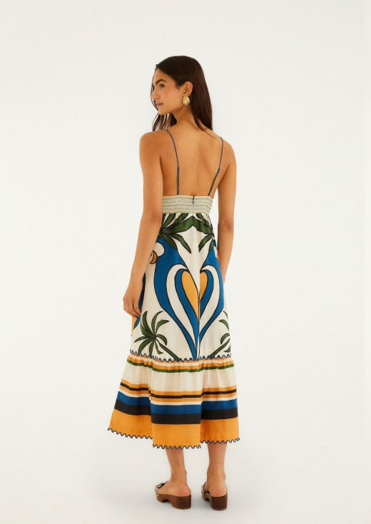 farm rio pop print a-line dress Farm Rio Sleeveless Patchwork Print Dress