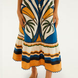 Farm Rio Multicolor Tropical Graphic Wavy Detail Maxi Dress