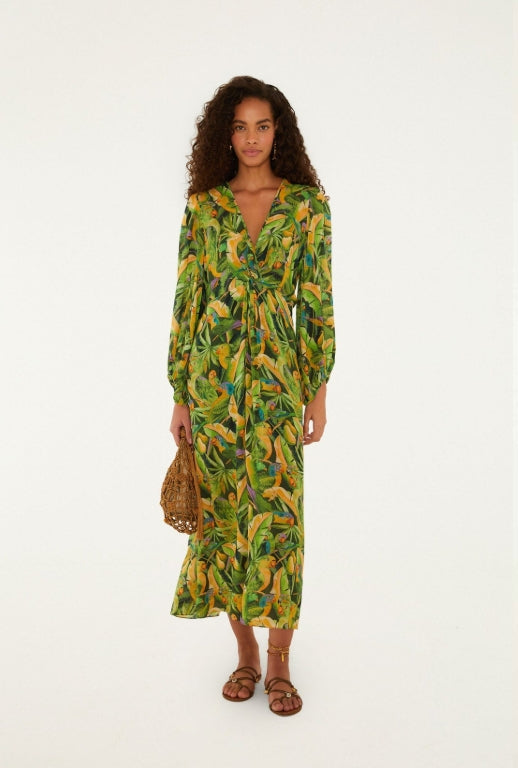farm rio anthurium dress Farm Rio Green Anthurium Leaves Cut-Out Linen Midi Dress – RJ Pope