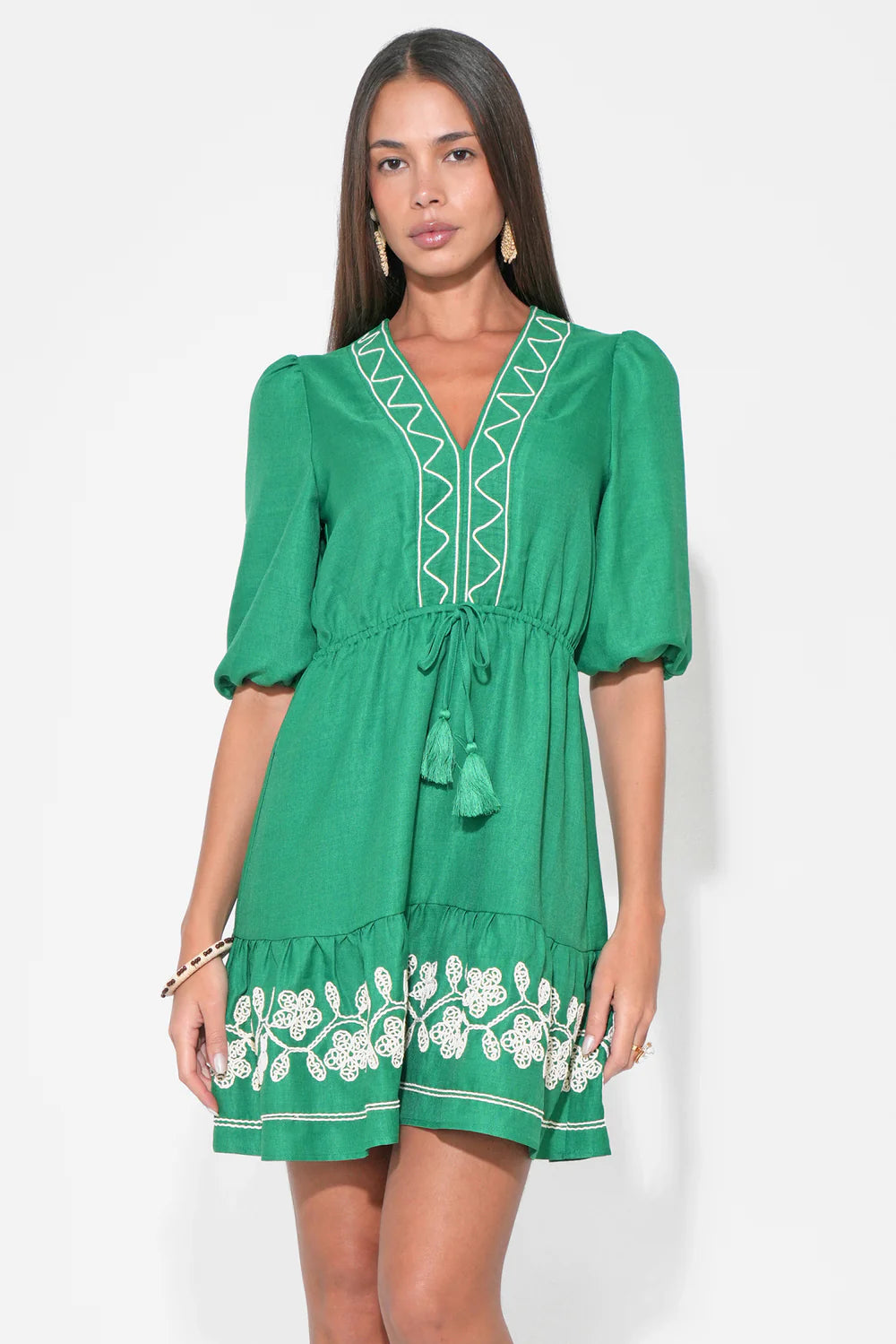 Adelyn Rae Taylor Embroidery Ruffle Hem Mini Dress RJ Pope Adelyn Rae Taylor Embroidery Ruffle Hem Mini Dress RJ Pope
