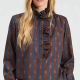 Vilagallo Volantes Floral Striped Shirt