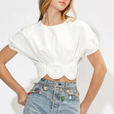 Adelyn Rae Freya Crochet Detail Short Sleeves Crop Top