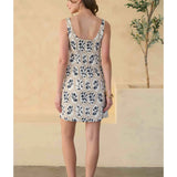Moon River Floral Tile Embroidery Sleeveless Linen Mini Dress