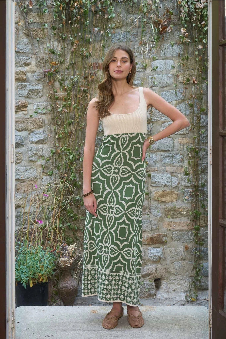 Moon River Geo Patterned Midi Dress Moon River Geo Patterned Midi Dress