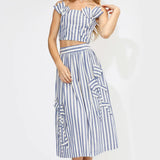 Adelyn Rae Everly Striped 3D Floral Detail Midi Skirt