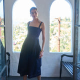 Moon River Spaghetti Strap Belted Denim Midi Dress