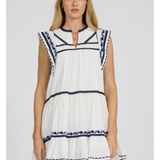 Dear John Janessa Dress White with Blue Embroidery