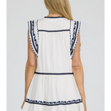 Dear John Janessa Dress White with Blue Embroidery