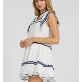 Dear John Janessa Dress White with Blue Embroidery