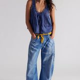 We The Free Good Luck Printed Barrel Jeans