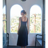 Moon River Spaghetti Strap Belted Denim Midi Dress