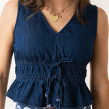 Moon River V Neck Denim Top